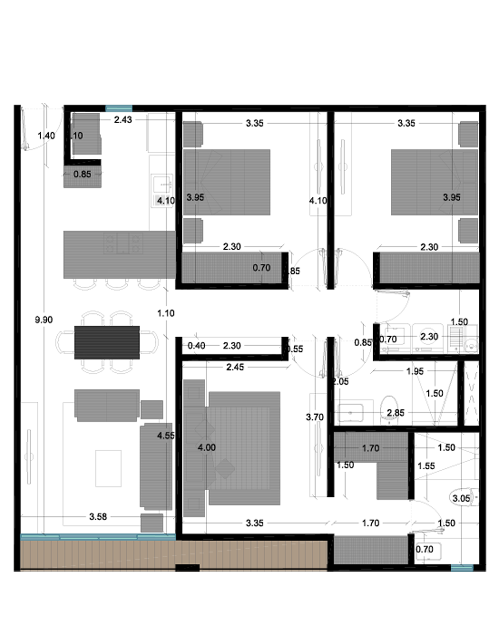 departamento torre hidalgo tipo B 3 recamaras render